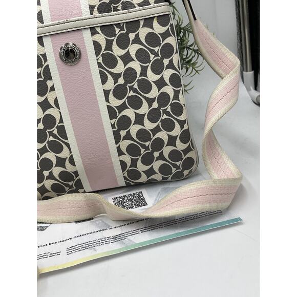 COACH Authenticated Gray Signature Print w/ Pink Trim Crossbody Shoulder Bag - Picture 2 of 8